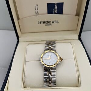 Raymond Weil Stainless & 14k Gold Sealed Ladies Watch w/Day/Date Box&Links Incl.
